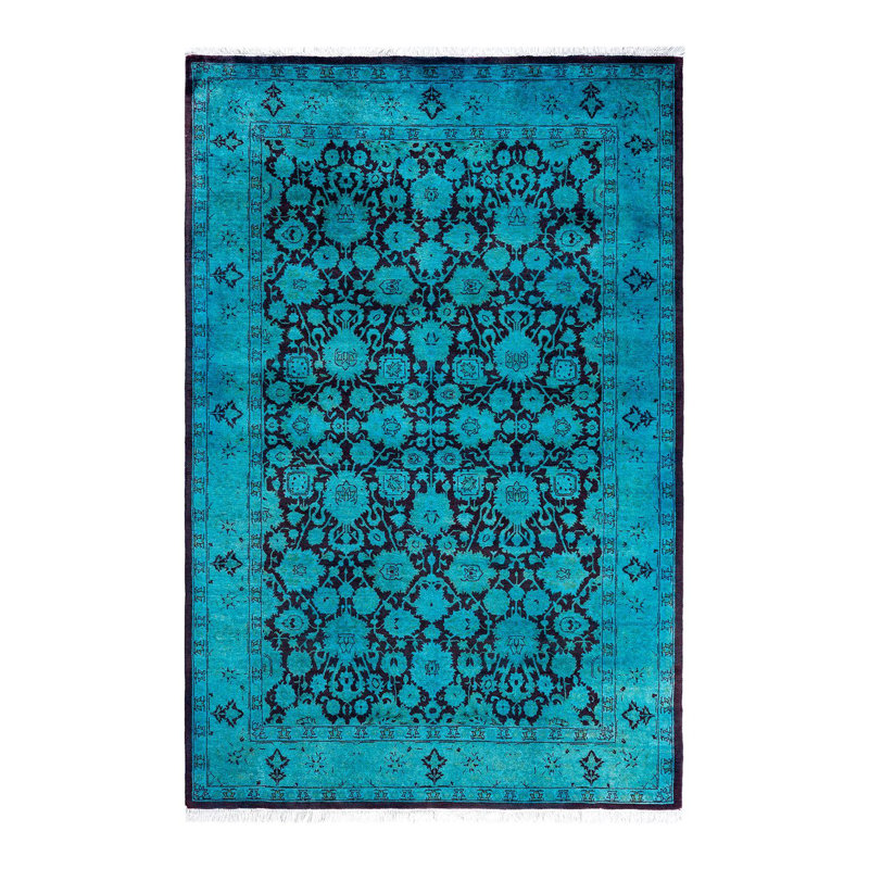 Tapis unique noué à la main Fine Vibrance - vert, 4 pi 3 po x 6 pi 4 po