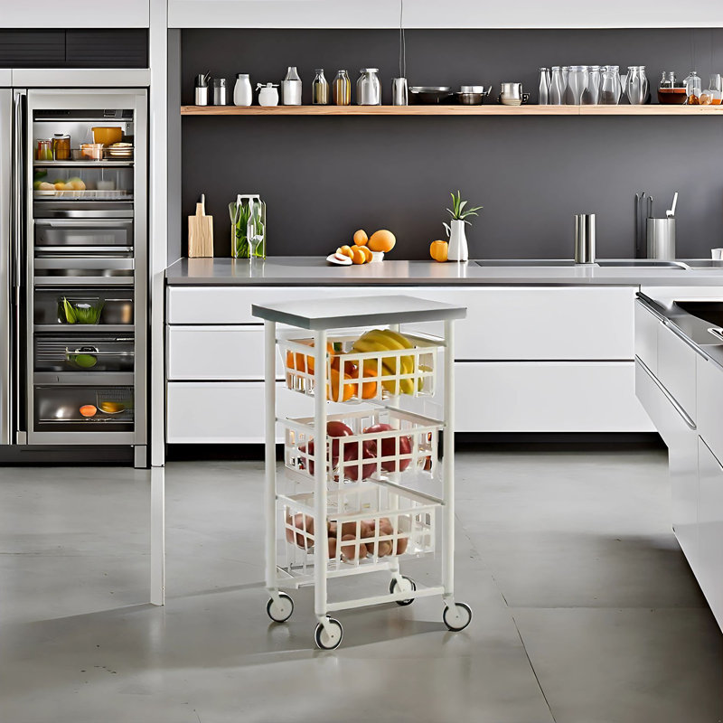 Chariot de cuisine de 17,72 po de large avec plateau en acier inoxydable Aadhan