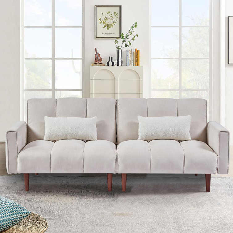 Unionville 81'' Upholstered Convertible Sofa Bed with Two Pillows, 8 Leg Support, Modern Recliner Sofa for Living Room George Oliver Fabric: Beige Fab