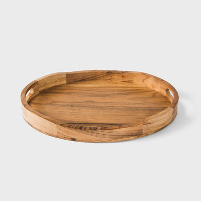  Plateau de service ovale en bois d'acacia au fini naturel