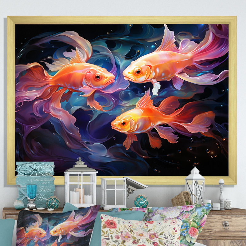" Fishing Ethereal Eels ", 12" H x 20" W x 1" D, Gold Single Picture Framed