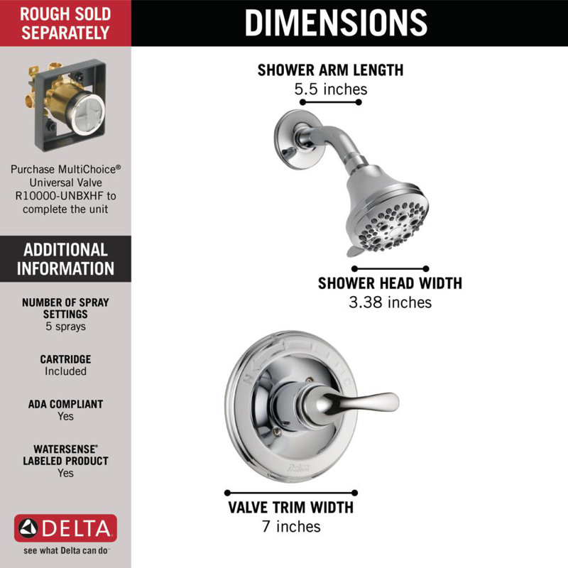 Ensemble de robinet de douche à fonction simple Classic, ensemble de garniture de valve de douche, Chrome