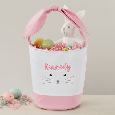 Panier de Pâques rose brodé L Bunny