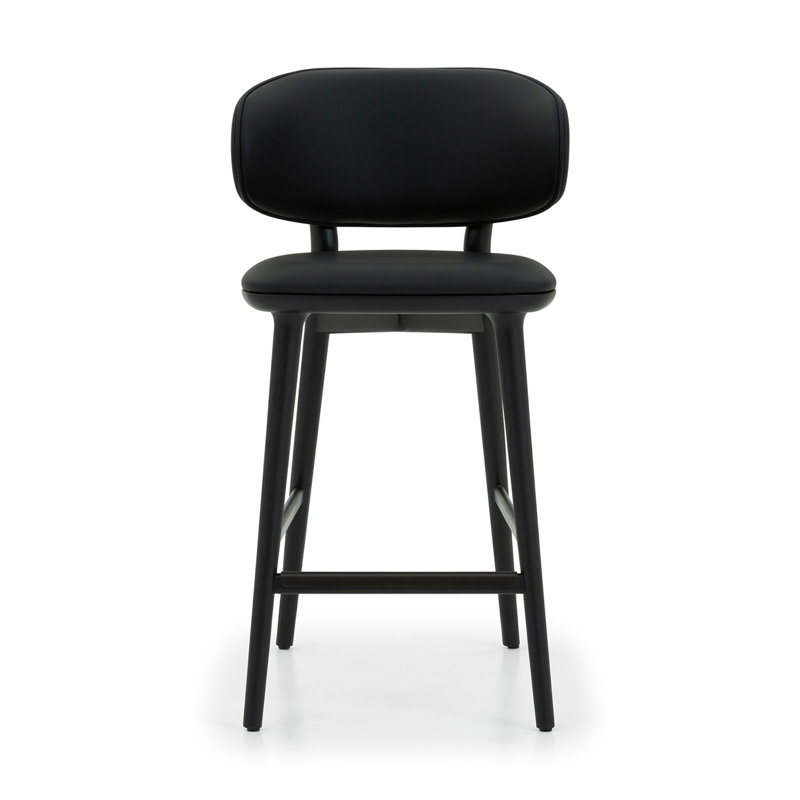 Soren Upholstered Stool with Solid Wood Frame, Matte Black/Midnight/Dark Bronze