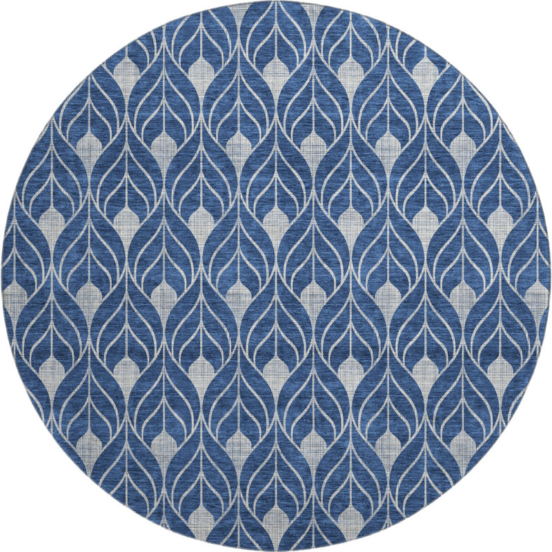 Premium Machine Washable Prisco Navy Rug, Rectangle 1'8" x 2'6"