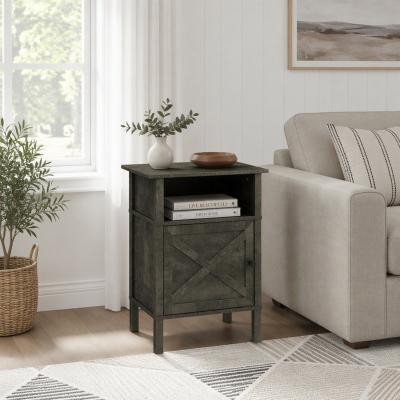 Élégante table d'appoint à 2 niveaux avec rangement, stratifié bronze foncé, parfaite pour les petits salons et les chambres