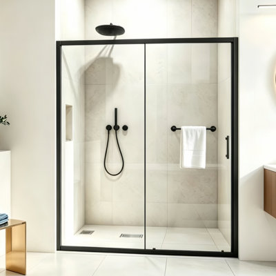 58.7-60" W x 72" H Single Sliding Shower Door, 1/5" Tempered Glass, Black