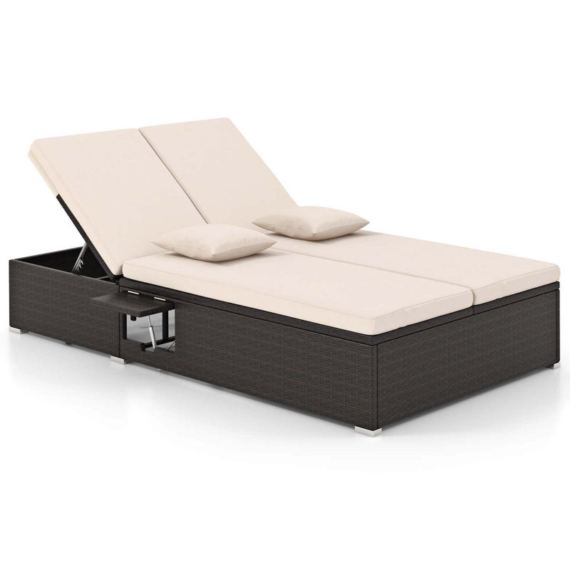 Méridienne double en osier d'extérieur avec dossier réglable PE, Beige