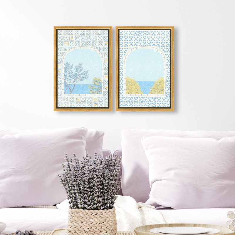 Mediterranean Window Set Set by Oliver Gal, 50"H x 34"W, Gold Floater Frame
