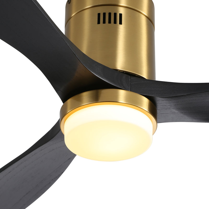 Ventilateur de plafond à DEL moderne en bois massif à 3 pales de 52 po avec télécommande et kit d'éclairage Nicola