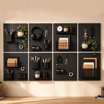 Pegboard Wall Organiser, 8-Pack Metal Pegboard Panels for Walls, Tool & Craft Storage Panels for Garage, Workshop, Kitchen and Study, Ideal for Tools, Crafts & Small Components
