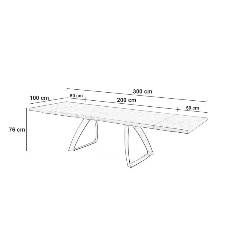 Damariya Extendable Oak Solid Wood Top Metal Base Dining Table, 76cm H x 100cm W x 200cm L
