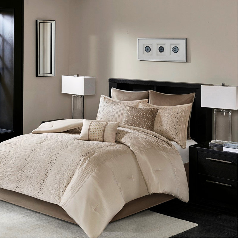 Édredon 8 très grand lit - Fausse soie brodée, chaleur et confort beige, Édredon très grand + 7 pièces supplémentaires
