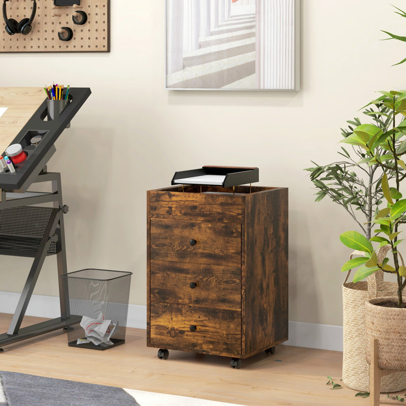 3 Drawer Home Office Storage Cabinet, Office Drawer On Wheels With Removable Tray, Under Desk Printer Stand With Storage (Cabinet)