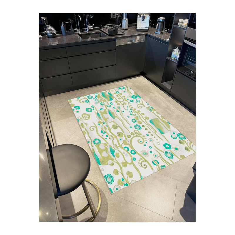 Tapis vert lavable à motif tissé vert, Sous-tapis rectangulaire 2 pi 6 po x 4 pi 11 po