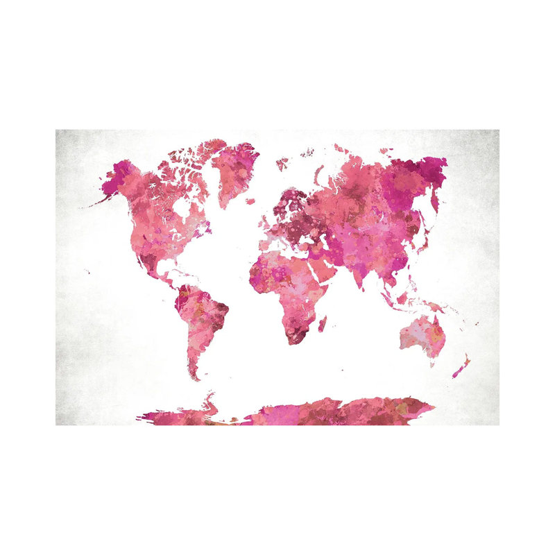 World Map Pink by WallDecorAddict - Gallery-Wrapped Canvas Giclée on Canvas, 20.32 cm H x 30.48 cm W, Wrapped Canvas