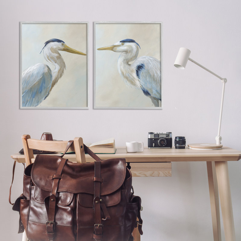 Heron Birds Gazing gauche et à droite, ensemble de 2 estampes numériques encadrées, design par Nan, H 30 po x l 48 po