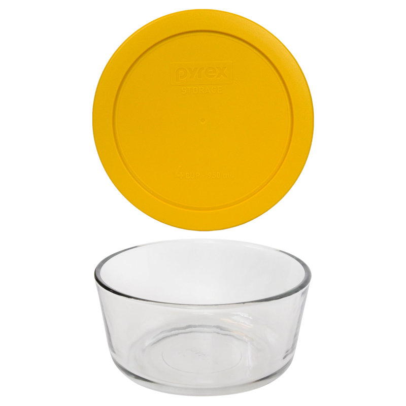(1) bol en verre de 4 tasses Pyrex (1) et (1) couvercle en PC (7201), Jaune beurre