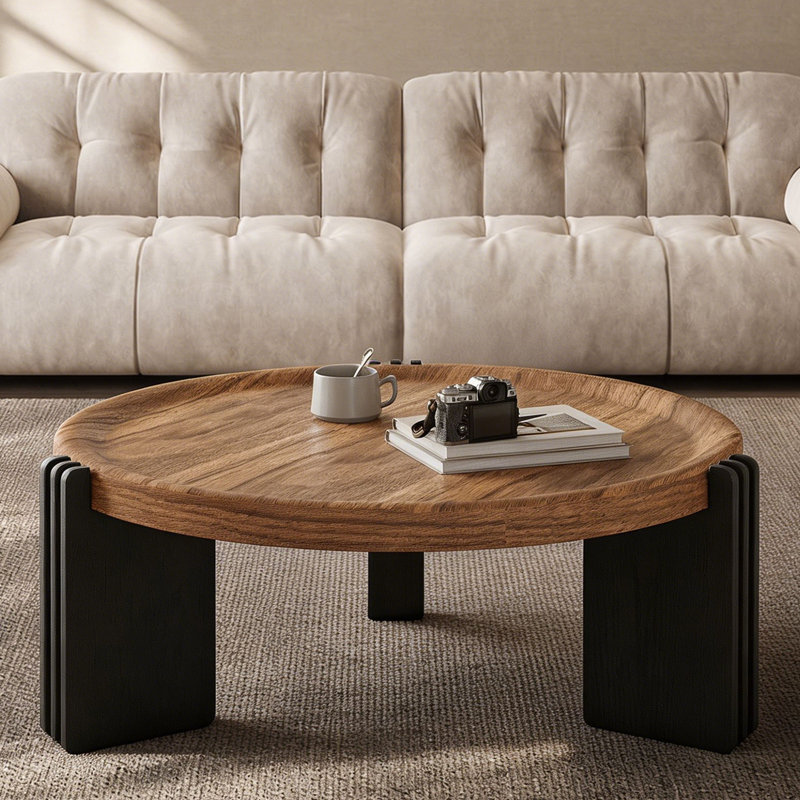 Table basse ronde de 35 po en bois massif pour table de salon, conception circulaire