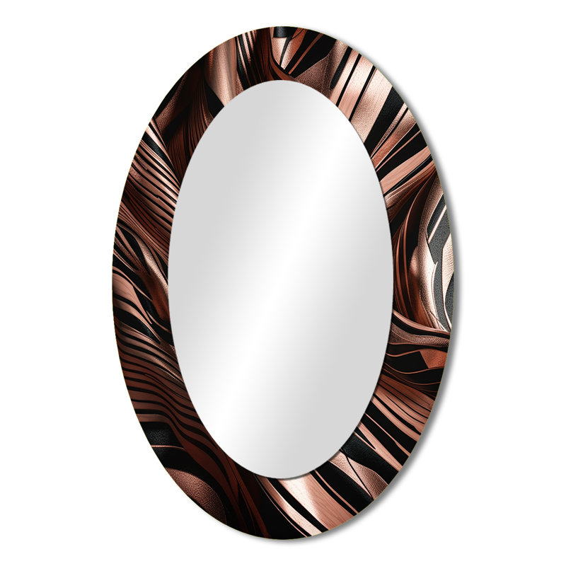 Rosegold embrassant l'essence des lignes IV - miroir décoratif ovale abstrait sur métal, 36 po x 24 po