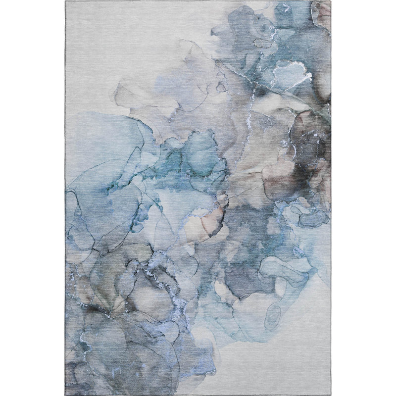 Tapis bleu Cerrito AMF520 lavable à la machine de qualité supérieure, Rectangle 10 pi x 14 pi