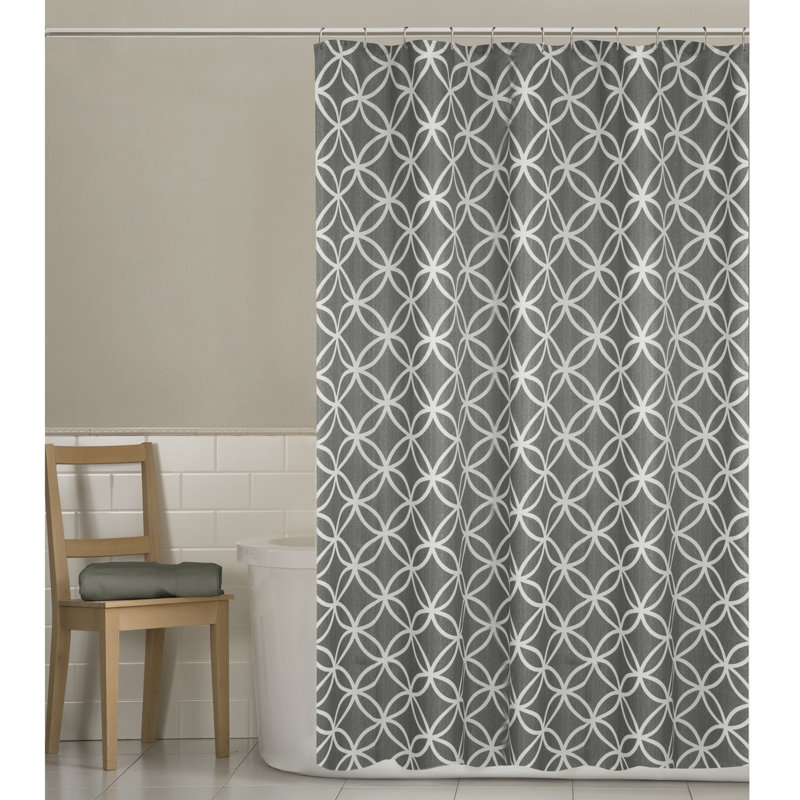 Rideau de douche simple en tissu à motif géométrique mineur + crochets, Gris