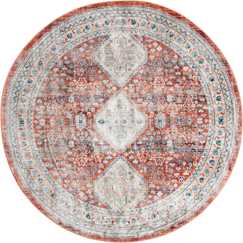 Tapis rouge / bleu / beige Alize, Rond 3 pi 11 po