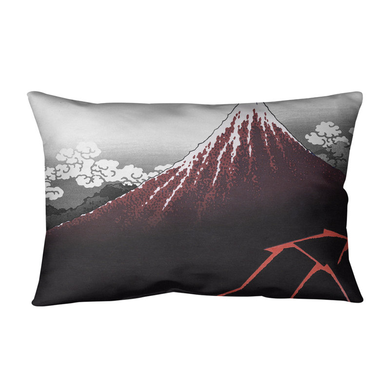 Coussin lombaire en lin katsushika hokusai, lightning, Rouge / gris