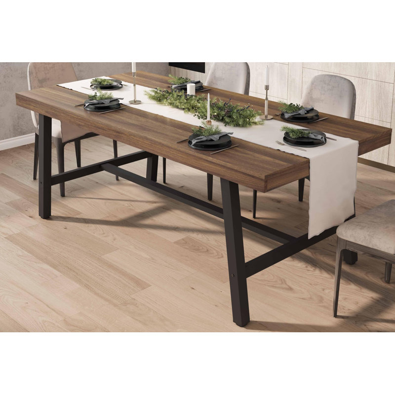 Industrial Dining Table For 6~8 People, 70.87" Long Rectangle Dining Table, Dark Brown