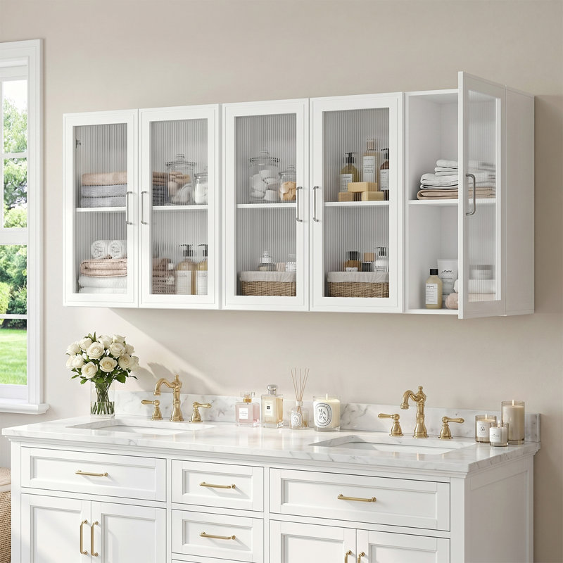 59'' Laundry Room Cabinets Wall Mounted with Adjustable Shelf