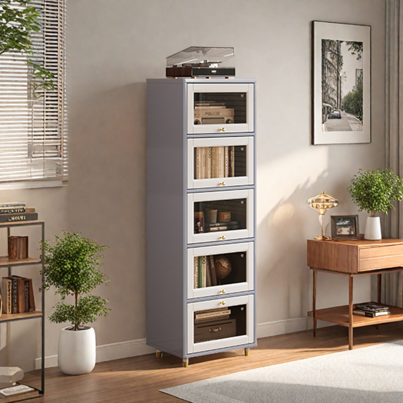 Bibliothèque de rangement pratique, Gris / Blanc, (5 tablettes) H 23,6 po x l 70,8 po x P 15,7 po