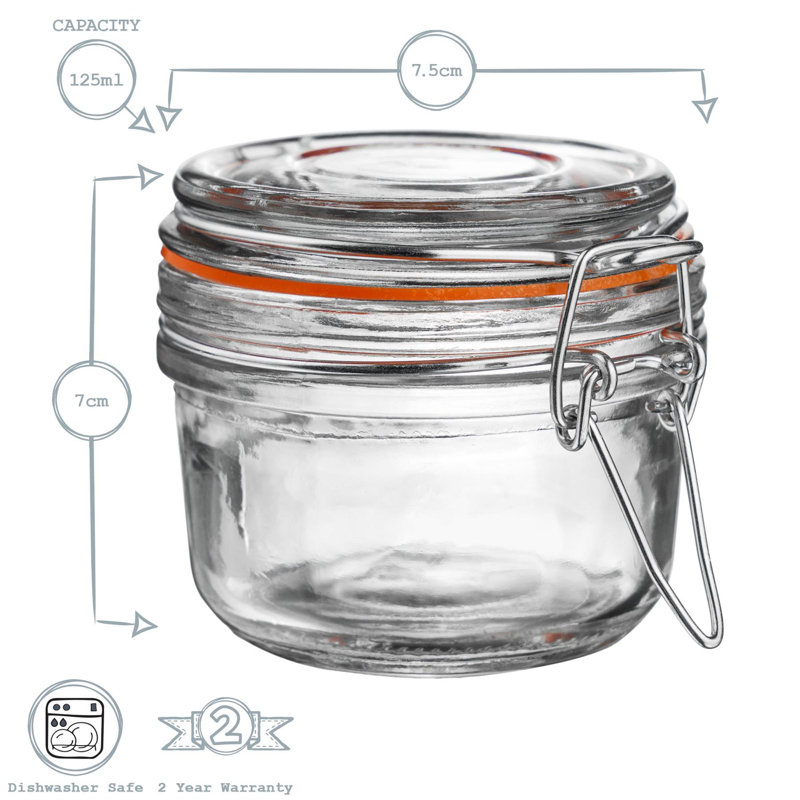 Argon Tableware - Glass Storage Jars, Clear/Orange, 7cm H x 7.5cm W x 7.5cm D