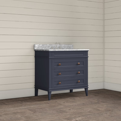 Frankfurt 36" Single Bathroom Vanity with Powder Blue Cabinet and Carrara Marble Countertop