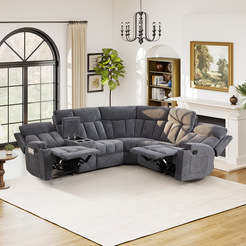 Canapé modulaire inclinable en L 7 pièces avec console de rangement centrale et porte-gobelets 7 pièces
