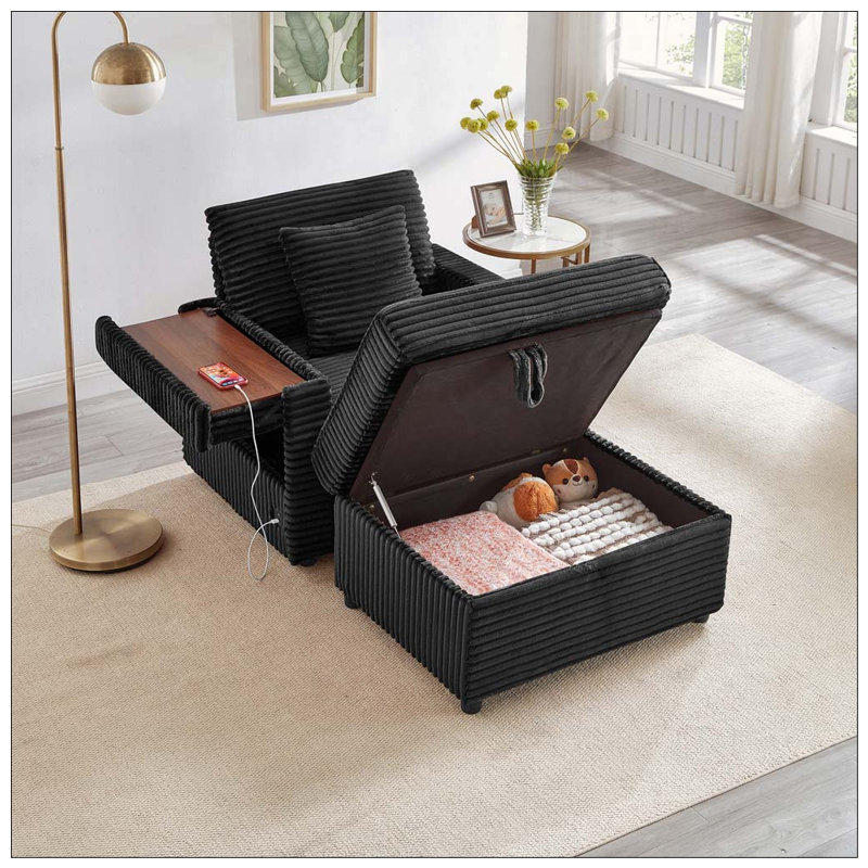 Fauteuil d'appoint confortable en velours côtelé, Black