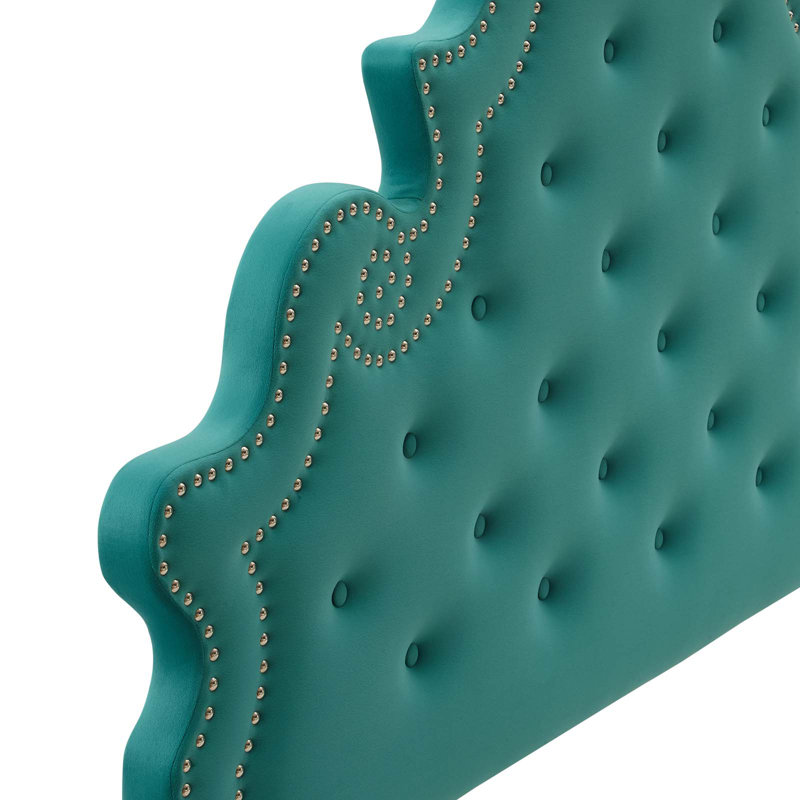 Gwyneth Tufted Performance Velvet Platform Bed, Teal, Full/Double