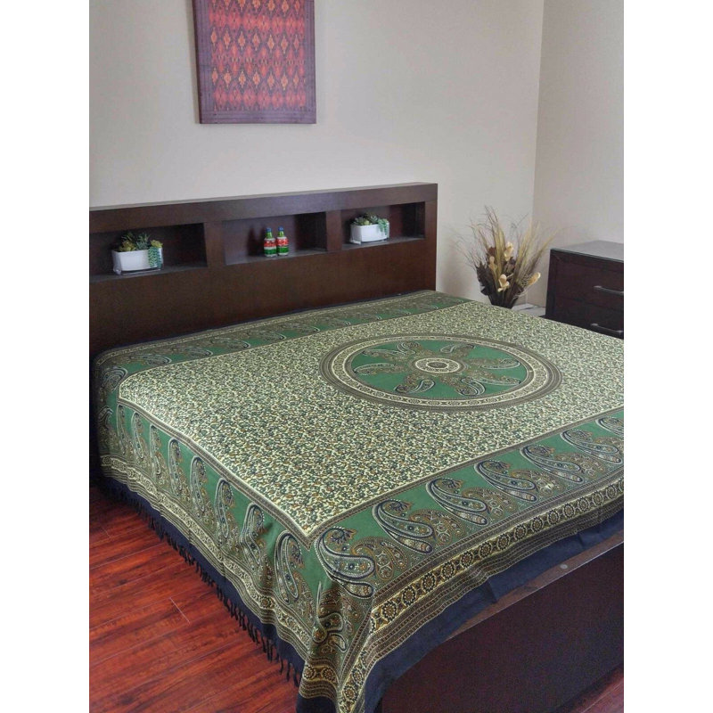 Tapisserie floral en coton motif cachemire, H 60 po x l 90 po, Vert
