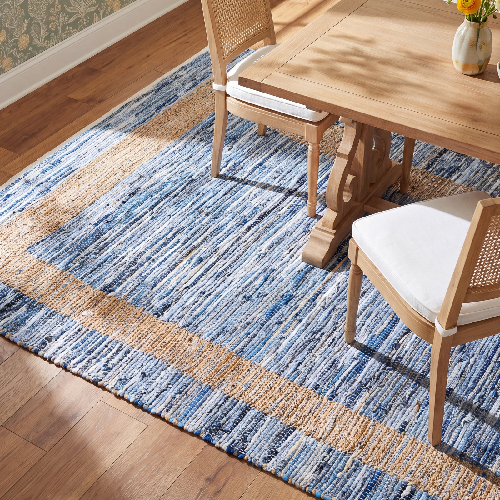 Demie Handmade Blue, Tan Rug, Rectangle 8' x 10'