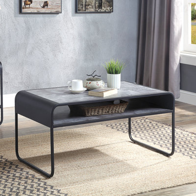 1Pc Modern Sleek Design Coffee Table With Shelf Metal Frame Concrete Gray Luxury Living Room Furniture