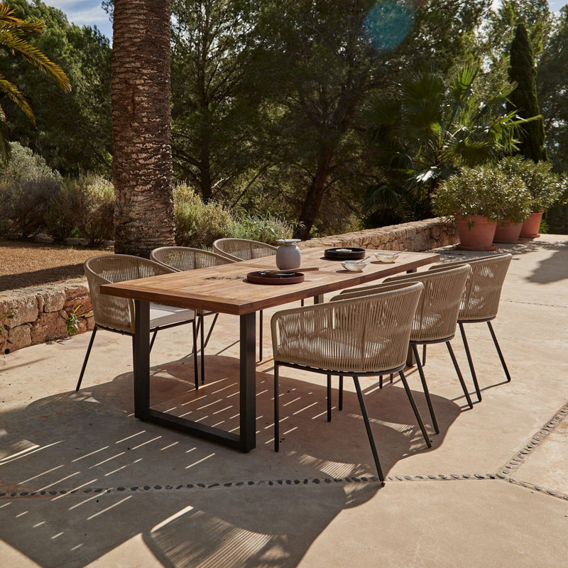 Fabiano 6 - Person Patio Dining Set with Rectangular Table , Cushions Included, Natural