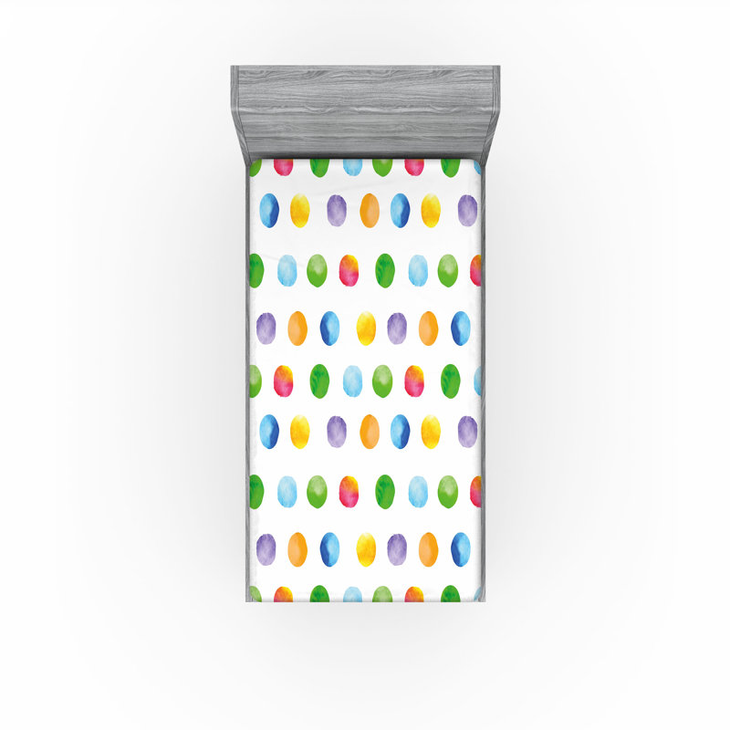 Ambesonne Fitted Sheet 2-Pack, Twin XL Fitted Sheet, Green/Yellow/Blue Polka Dots