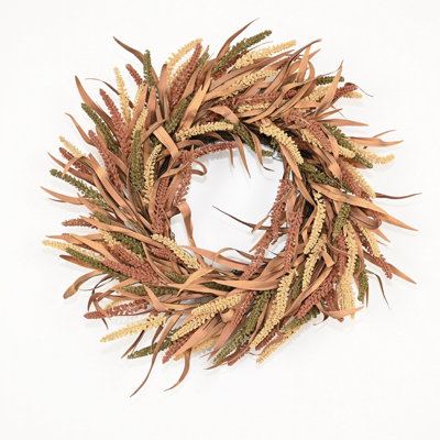 22" Artificial Farmhouse Thanksgiving Day Dried Grass Blossom Cluster Berry Wheat Fall Harvest Front Door Wreath