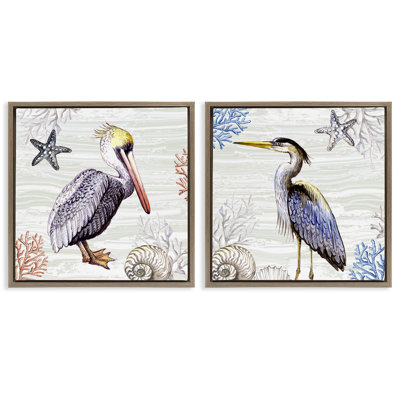 Coastal Pelican & Heron, ensemble de 2 toiles flottantes encadrées par Elena