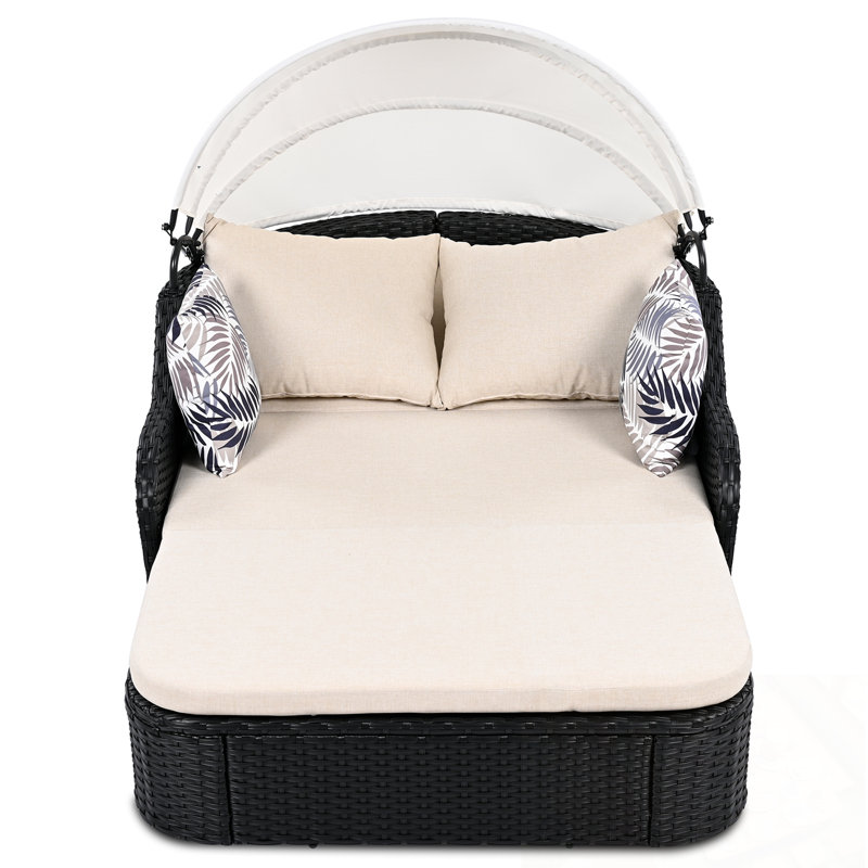Lit de bronzage d'extérieur avec auvent réglable, Beige