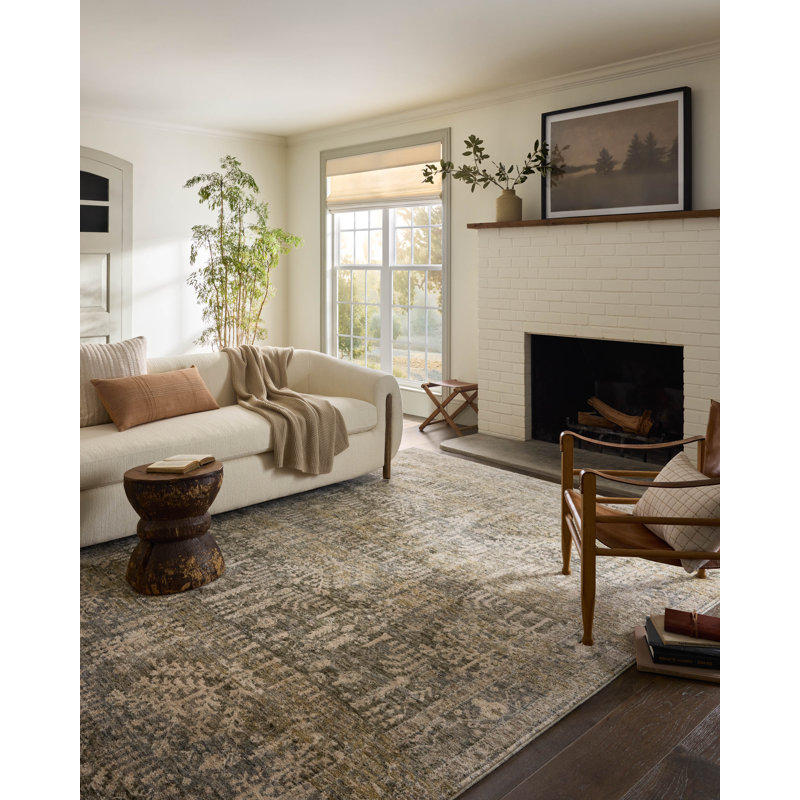 Large Moss and Natural Synthetic Rectangular Area Rug