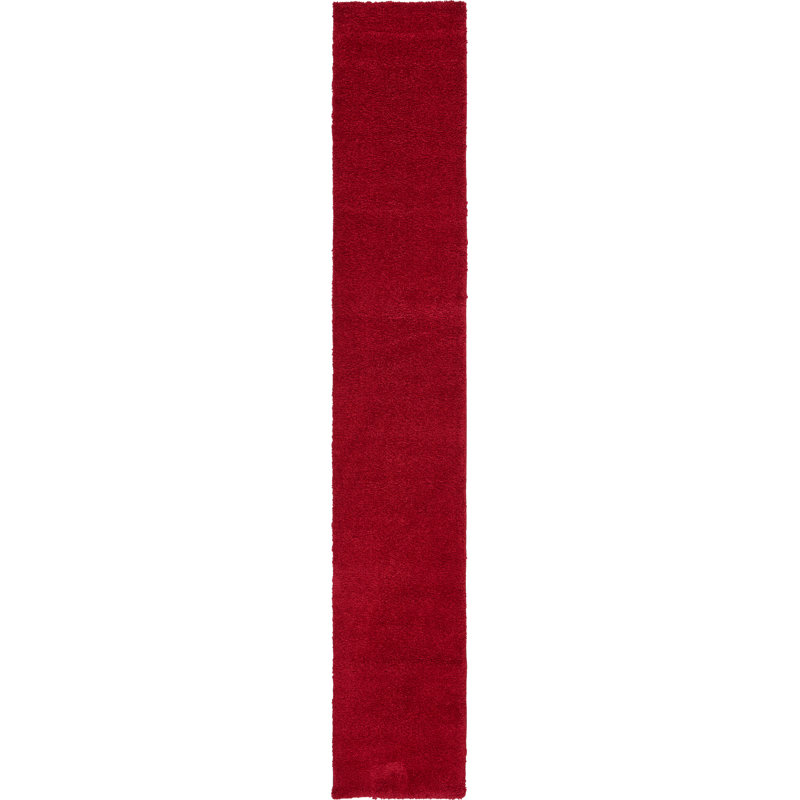 Tapis rouge à poil long Zuniga, Tapis de couloir 2 pi 2 po x 13 pi 1 po