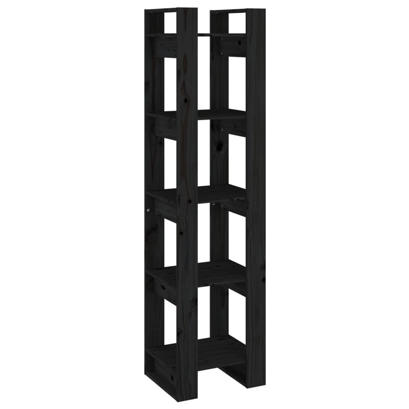 Ghala 160 cm H Solid Wood Etagere Bookcase, 160cm H x 41cm W x 35cm D, Black