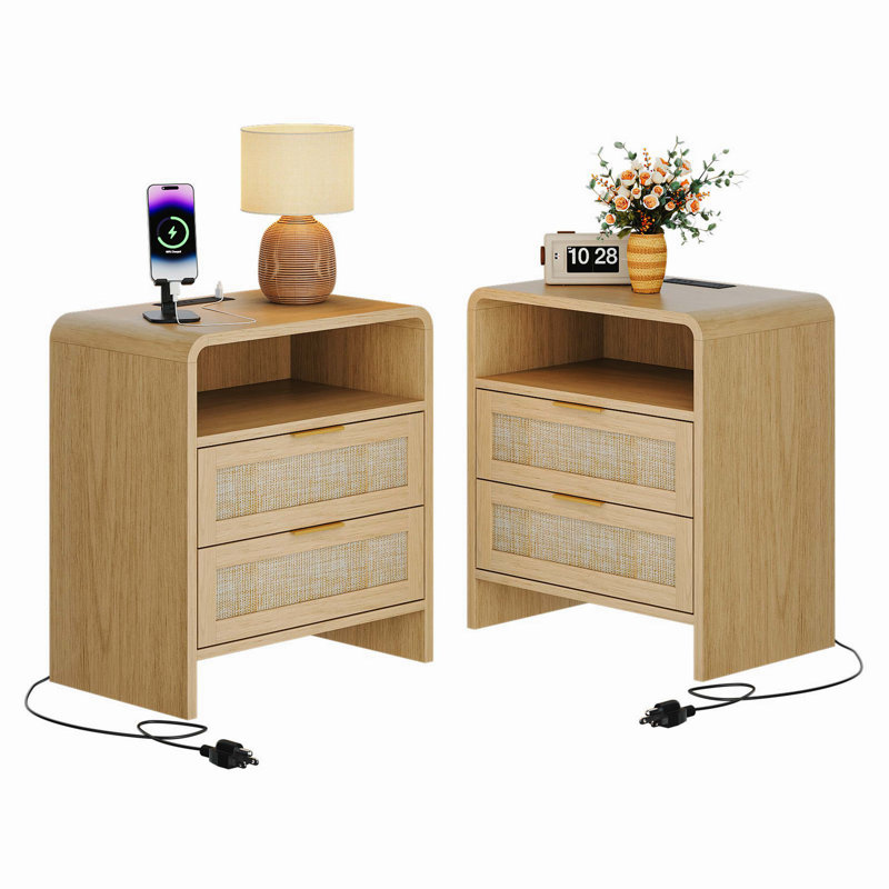 Ensemble de table de chevet 2 pièces en chêne naturel, Oak, Set of 2