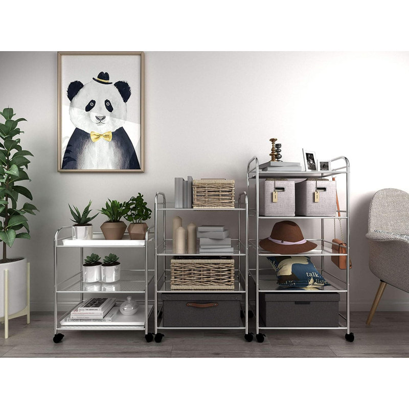 Chariot utilitaire roulant à 4 niveaux avec roulettes verrouillables, tablette de rangement mobile en acier inoxydable robuste pour la cuisine, le garage, la salle de bain et l'organisation de bureau