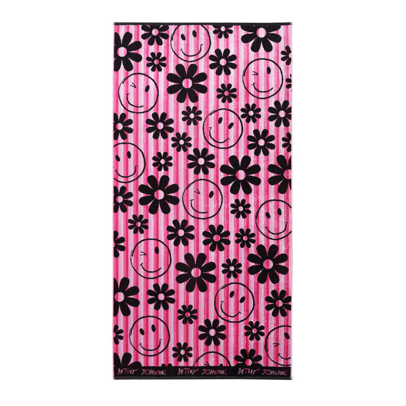 Serviette de plage rose Betsey Johnson Smiley Daisy, Smiley Daisy Pink